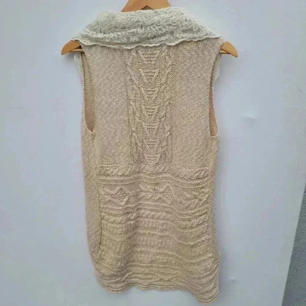 Anthropologie Knitted & Knitted Cream Open Front Cardigan lace Trim Size XS - Picture 4 of 8